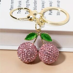 4/$100 Pink Cherry Keychain with Gold Accents